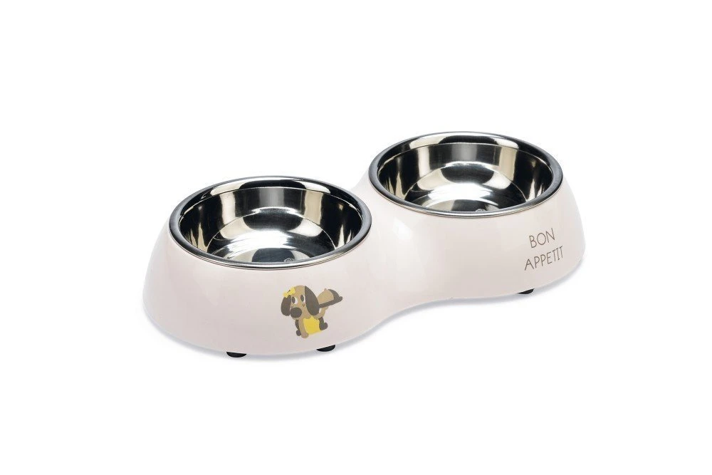 Beeztees Puppy Binky - Dinerset Hond - Plastic/RVS - Roze - 27x14x4,5 Cm - 2x 160 Ml 2 Beeztees Puppy Binky - Dinerset Hond - Plastic/RVS - Roze - 27x14x4,5 Cm - 2x 160 Ml